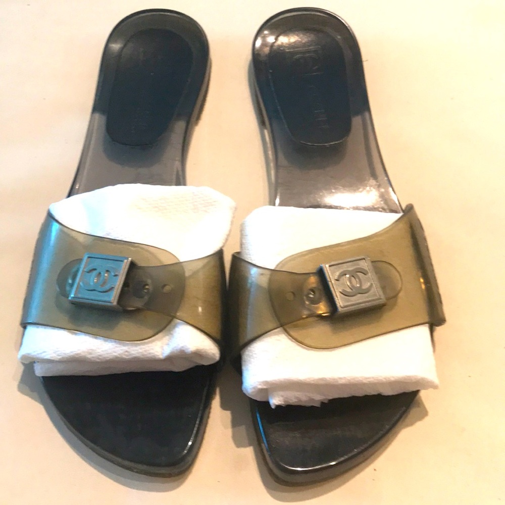 Chanel black /Grey clear Flip Flops Sandals